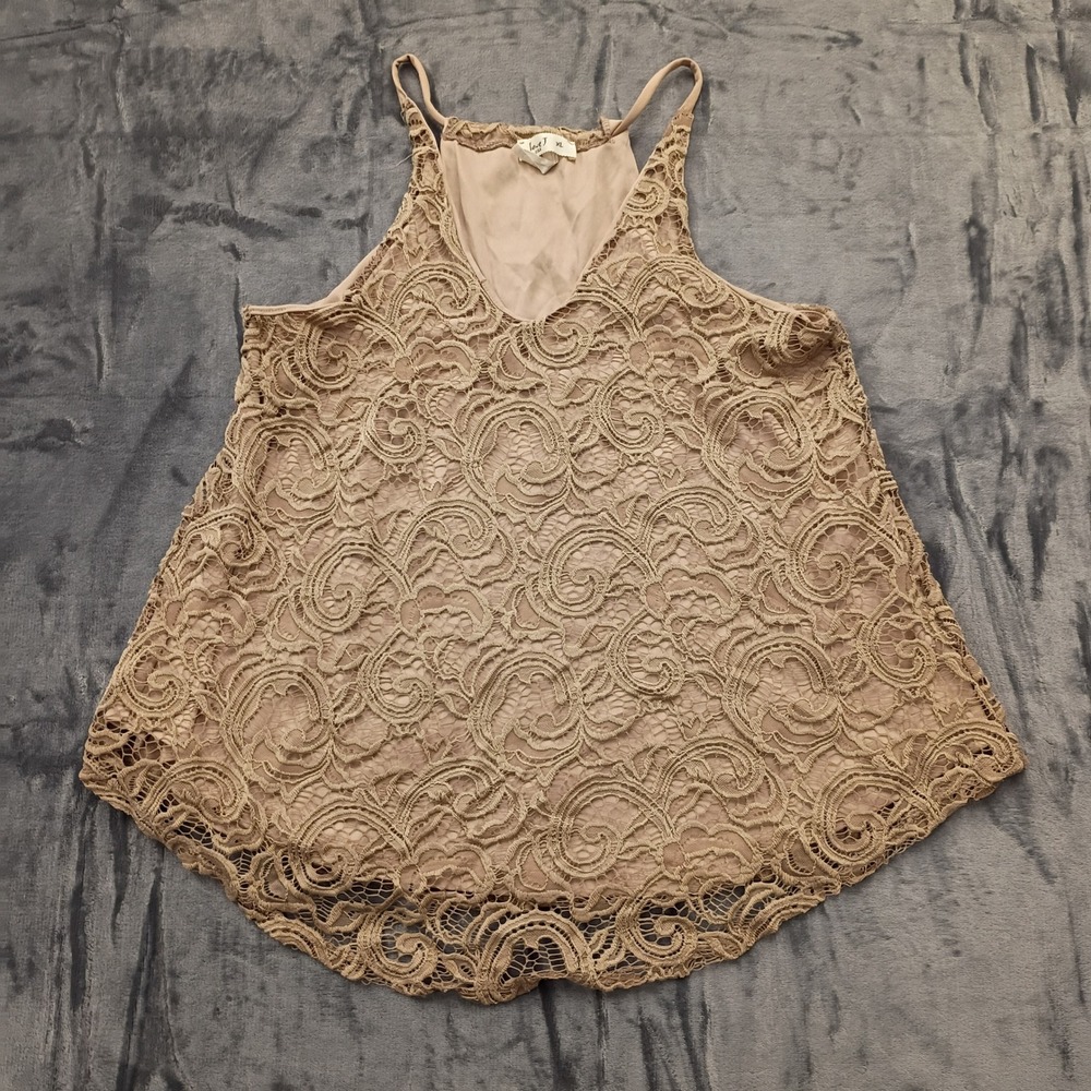 Vintage Love J Taupe Lace Sleeveless Tank Top‎ Women's XL Lined Floral Overlay